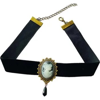 Náhrdelník Gothic retro černý sametový choker s přívěskem | dámský šperk - Bílý