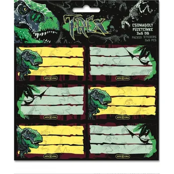 Hračka ARS UNA Jmenovky na sešity Ars Una T‑Rex – 18 ks samolepek