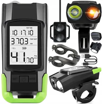 Cyklosvítilna Přední světlo na kolo černé LED s tachometrem a klaksonem