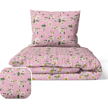 Povlečení Sada povlečení z KŮRY 140x200 cm + povlak na polštář 70x80 cm, vzor: Růžové heřmánky