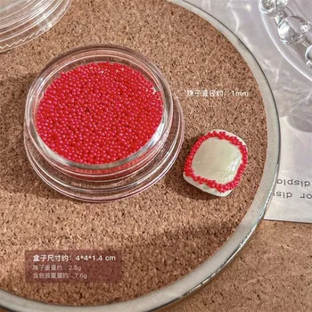 3D barevné mini korálky na nehty | zdobení nehtů, gelové ozdoby - Červený