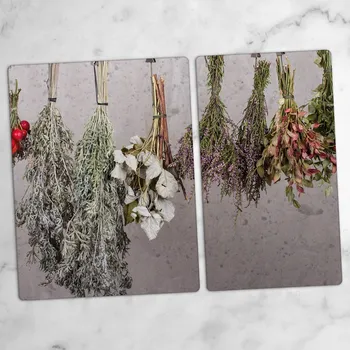 Obraz Tvrzené Skleněné Kuchyňské Desky s Grafikou 2 Kusy Sušené Bylinky 40x52 a 30x52