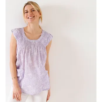 Dámské tričko Tunika z voálu s dvoubarevným potiskem lila/bílá 36