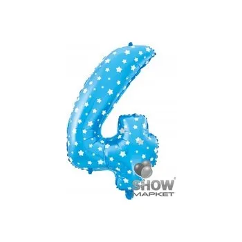 Balónek Fóliový balónek číslice "4" modrý s hvězdičkami (100 cm)