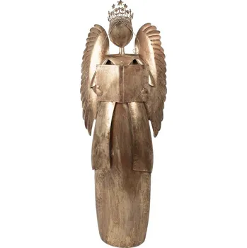 Vánoční dekorace Zlatá antik kovová dekorace anděl v životní velikosti Christmas Angel - 62*25*169 cm
