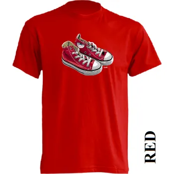 Chlapecké tričko detske-levne-bavlnene-tricko-potisk-cervene-tenisky-converse Barva: Red - červená, velikost: 164