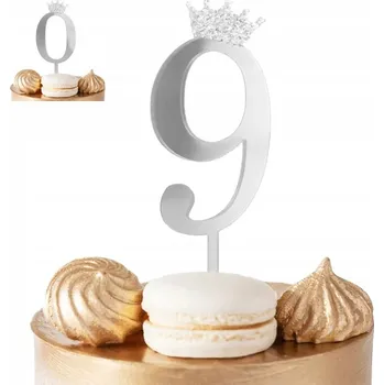 Obraz ZÁPICH DO DORTU ČÍSLICE ČÍSLICE 9 STŘÍBRNÁ ZRCADLOVÁ NA NAROZENINOVOU OSLAVU