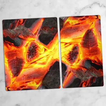 Obraz Tvrzené skleněné kuchyňské desky s grafikou Hořící gril 40x52 a 30x52