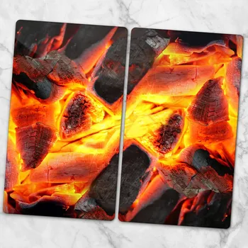 Obraz Sada dvou ozdobných skleněných kuchyňských desek - Hořící gril 2x30x52