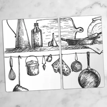 Obraz Skleněné kuchyňské desky na servírování s grafikou, kuchyňská police 40x52 cm a 30x52 cm