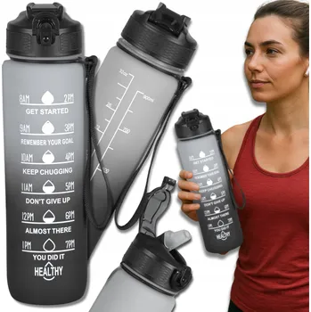 Láhev Sportovní motivační láhev lahev na pití s držákem na vodu BPA FREE 1 l TRESSARI