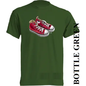 Chlapecké tričko detske-levne-bavlnene-tricko-potisk-cervene-tenisky-converse Barva: Bottle green - lahvově zelená, velikost: 128