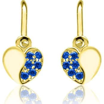 Náušnice Emmy’s | Dětské náušnice srdíčka | EM 70585 | ze žlutého zlata s kamínky tmavě modrými | zapínání brizura