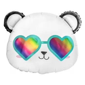 Balónek Fóliový balónek 56 cm Panda s duhovými brýlemi, medvídek