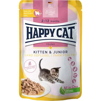 Krmivo pro kočku 24x85g Happy Cat Pouch Meat in Sauce - kitten drůbeží