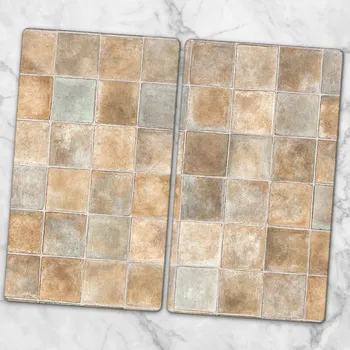 Obraz Dvě Dekorativní Prkénka z Tvrzené Sklo na Krájení Béžová Mozaika 2x30x52