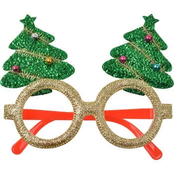 Vánoční ozdoba Vánoční zlaté party brýle se stromečky – 13x3x11 cm