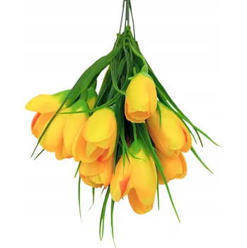 umělá květina ŠAFRÁN ŠAFRÁNY UMĚLÉ KYTICE 10 ŠAFRÁNŮ V TRÁVĚ KOMPOZICE JARO ŽLUTÉ