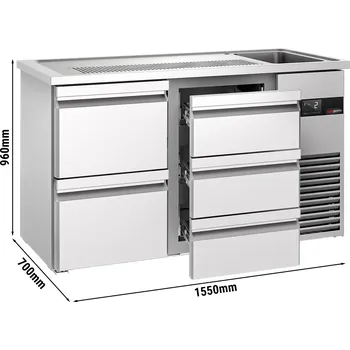 G.Gastro Výčepní pult 1,55 x 0,7 m - se 2 šuplíky 1/2 & 3 šuplíky 1/3