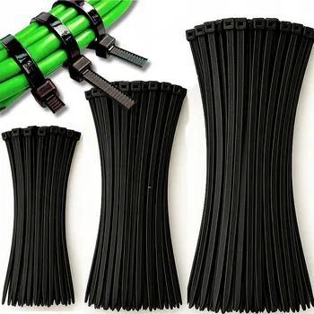 Organizace kabelů Sada 300 ks upínací pásky stahovací pásky černé Uv 2,5x100 3,6x150 3,6x200