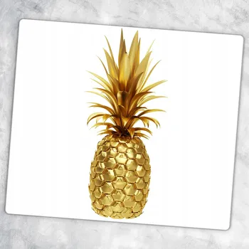 Obraz Stylové a Odolné Skleněné Prkénko s potiskem Zlatý Ananas Na Bílém Pozadí 60x52