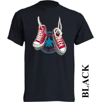 Dívčí tričko detske-levne-bavlnene-tricko-potisk-tenisky-converse Barva: Black -černá, velikost: 104