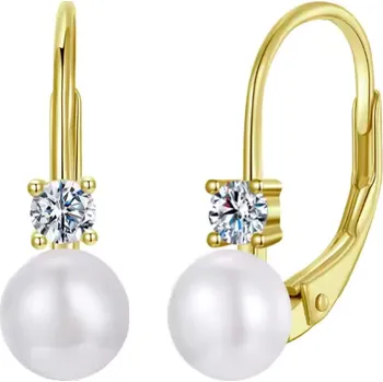 Náušnice For Silver Pozlacené uzavřené náušnice se sladkovodní perlou a Moissanitem 0,1ct - Stříbro 925