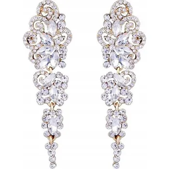 Náušnice ZLATÉ NÁUŠNICE ZIRKONY visící SVATEBNÍ dlouhé