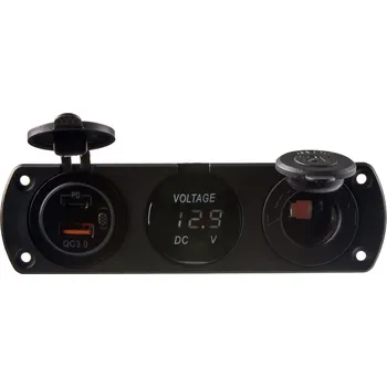 Trojitá zásuvka do panelu CL, Voltmetr, 2x USB nabíječka QC3.0/PD