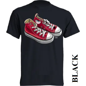 Chlapecké tričko detske-levne-bavlnene-tricko-potisk-cervene-tenisky-converse Barva: Black -černá, velikost: 104