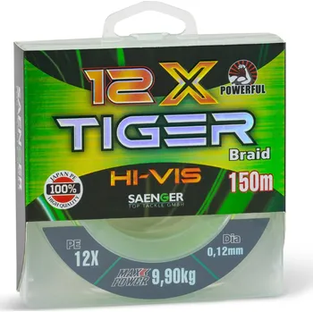 Saenger šňůra Hi-Vis Tiger Braid 12X 0,14mm 12,6kg 150m Yellow Green