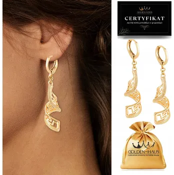 Náušnice NÁUŠNICE POZLÁCENÉ Z NEREZOVÉ OCELI, VISACÍ, ŘECKÝ VZOR, DLOUHÉ, 18K