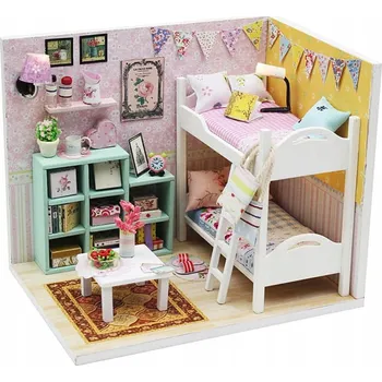 Obraz Miniaturní Domeček Pokoj Julie a Olivie Patrová Postel Sestra Bratr DIY