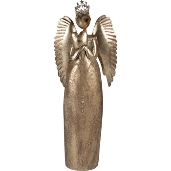 Vánoční dekorace Zlatá antik kovová veliká dekorace anděl se srdcem Christmas Angel - 52*22*144 cm