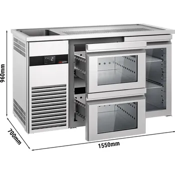 Vinotéka G.Gastro Výčepní pult 1,55 x 0,7 m - 1 skleněné dveře se 2 skleněnými šuplíky 1/2