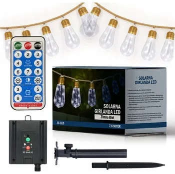 Venkovní osvětlení Solární girlanda 7,6 m, 16 LED žárovek, venkovní osvětlení, studená bílá