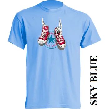 Dívčí tričko detske-levne-bavlnene-tricko-potisk-tenisky-converse Barva: Sky blue - nebesky modrá, velikost: 140