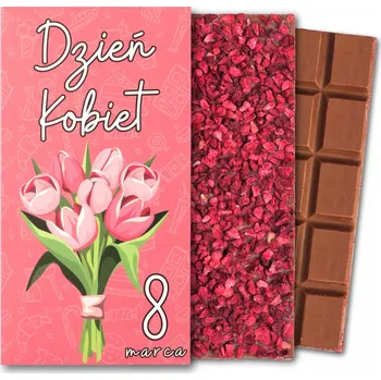 Čokoláda DÁREK KE DNI ŽEN - řemeslná mléčná čokoláda s malinami