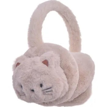 Čepice Béžové klapky na uši s kočičkou - 13 cm