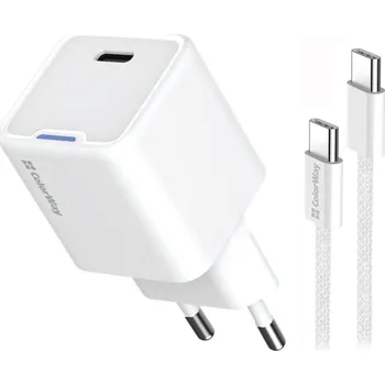 COLORWAY 1x USB-C/ síťová nabíječka/ GaN/ PD/ PPS/ 35W/ Včetně 100cm kabelu/ Bílá