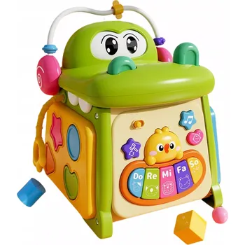 Dřevěná hračka Vzdělávací kostka třídič pianko senzorická bludiště hodiny krokodýl MS007