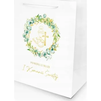 Dárková taška DÁRKOVÁ TAŠKA PRVNÍ SVATÉ PŘIJÍMÁNÍ KALICH VĚNEC IHS 20X23X10 CM