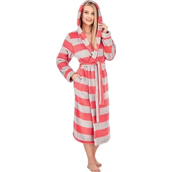 Dámský župan Dámský pruhovaný župan Vintage šedo-růžový M