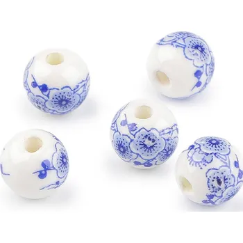 Dětské navlékací korálky Porcelánové korálky s květy Ø10 mm, malé, 3 modrá květ