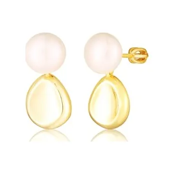 Náušnice Moderní stříbrné zlacené náušnice pecičky s bílou perlou SVLE3110XH2GP00 + dárek zdarma