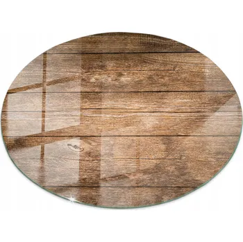 Konferenční stolek Skleněná Deska Kulatý z Tvrzeného Skla, Vzhled Přírodního Dřeva, průměr 50 cm