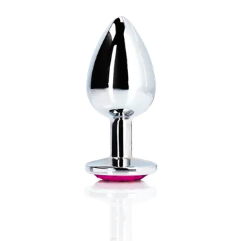 Anální kolík OUCH! Heart Gem Butt Plug - Large - Silver/Rubellite Pink