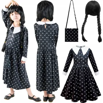 Karnevalový kostým Kostým Wednesday Addamsová šaty paruka převlek holčička ples 134 140