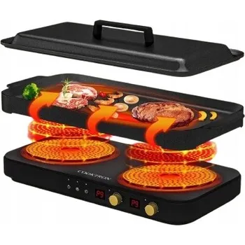 Varná deska INDUKČNÍ VARNÁ DESKA PŘENOSNÁ 2 PLOTÝNKY PÁNEV POKLICE LITINOVÁ COOKTRON