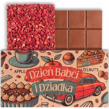 Čokoláda DÁREK KE DNI PRADOBŘIČŮ kraftová mléčná čokoláda s malinami 50 g